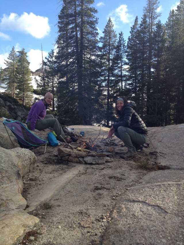 Taylor and I soak up the warmth of our fire. Photo: Jessica Cortes
